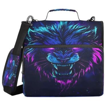 Imagem de STAYTOP Fichário com 3 anéis de leão estilo escuro com alça de ombro, anéis D de 3,8 cm, material escolar e de escritório