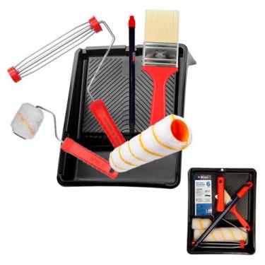 Imagem de Kit Pintura Anti Respingo 6pcs Pincel, Rolo Grande E Pequeno, Bandeja,