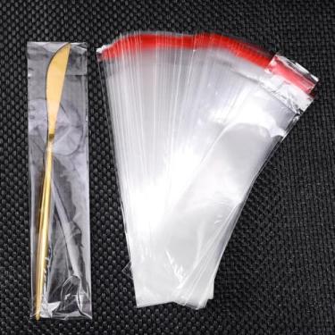 Imagem de 100 peças de sacos autoadesivos OPP retangulares transparentes para embalagem de picolé de doces, embalagem de presente, 5 x 22 + 3 cm