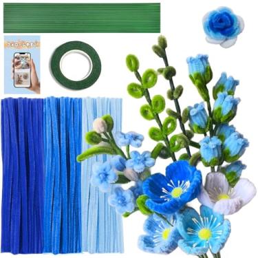 Imagem de URSDIART 311 peças de limpeza de cachimbo azul - kit de fabricação de flores a vapor de chenille, fio grosso e difuso com acessórios | limpiapipas para flores para artes e artesanato, projeto de sala