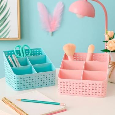 Imagem de Organizador Multiuso de Acessórios Para Cosméticos Maquiagem Makes Decora Penteadeira Quarto Porta Pincel Fofo Luxo (Azul)