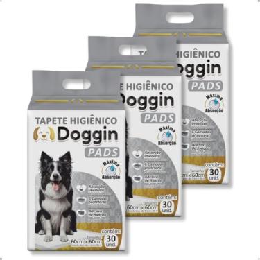 Imagem de KIT 3 Pacotes Tapete Higiênico 60cm x 60cm com 30 Unidades para Cachorro Sanitário Super Absorvente Antivazamento Alta Absorção Descartável Premium Atrativo 6 Camadas Doggin