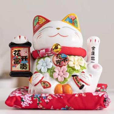 Imagem de FENNYYAR Maneki Neko e gato branco com caixa de presente, 18 cm, 17,8 cm, decorado com estátuas de Feng Shui