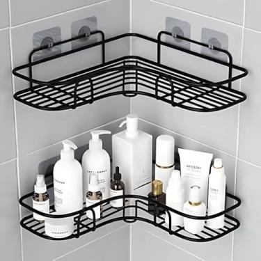 Imagem de Kit 2 Prateleiras Suporte Com Alto Adesivos Para Parede Banheiro Cozinha lavanderia Shampoo Sabonete(1,Preto)