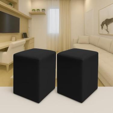 Imagem de Kit 2 Puffs Puff Sala de Estar Quadrados em Veludo 30×30×45cm Banqueta Multiuso Macio(Preto)