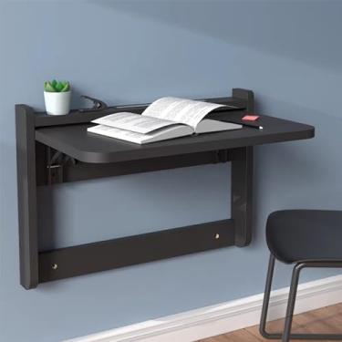 Imagem de Mesa dobrável de parede, mesa de computador dobrável de madeira maciça, mesas de parede para espaços pequenos, mesa flutuante dobrável para estudo, quarto, banheiro ou varanda (63,5 cm/25 pol, preto)