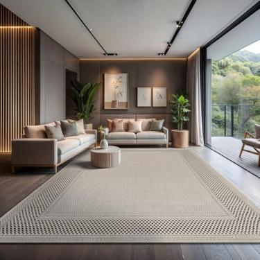 Imagem de CAMILSON Tapete de juta fácil 22 x 30 cm, tapete de fibra branca esbranquiçado para sala de estar, pátio e sala de jantar, design de tecido boho bordado, fácil de limpar, lavável tapete externo (22 x