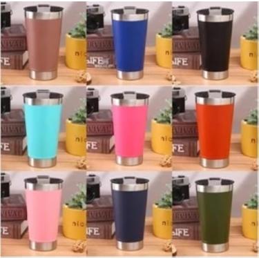 Imagem de Copo Térmico com Tampa E Abridor 473ml Cerveja Café Inox Beer Cup Gelada Quente Caneca (PRETO)