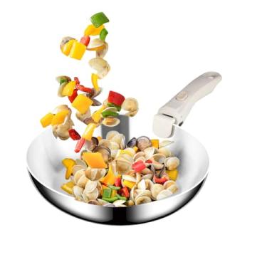 Imagem de Panelas Antiaderentes,Tachos de Aço Inoxidável Empilháveis com Pegada Desmontável,Frigideira Segura para Forno | para Cozinhar na Cozinha Restaurante Acampamento Searing Assar Saltear Omelete