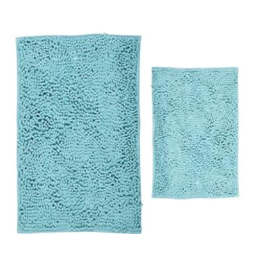 Imagem de Tapete de banheiro azul claro, 2 peças, ultramacio, antiderrapante, absorvente, chenille, conjunto de tapetes para banheiro antiderrapante extra e tapete lavável na máquina (azul claro, 51 x 81 cm +