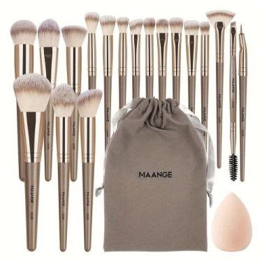 Imagem de Kit Profissional MAANGE 20 Pincéis de Maquiagem Bolsa Veludo e Esponja