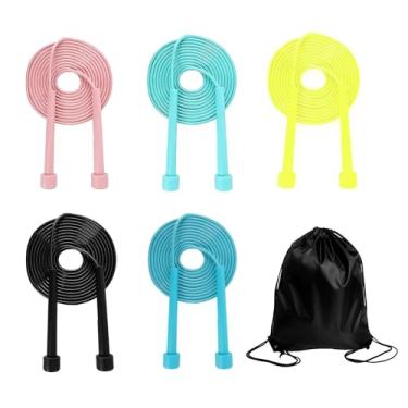 Imagem de Corda de pular infantil, cordas de pular coloridas 5P para 15, 6, 7, 8, 9, 10 e 30, comprimento ajustável, alças de plástico, cordas de salto leves para escolas, eventos e diversão em família