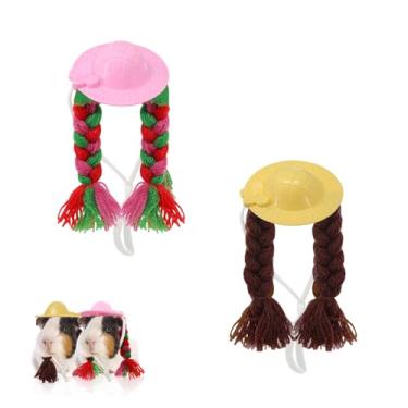Imagem de MultiValue 2 peças mini chapéus para galinhas e pequenos animais de estimação, lindo chapéu pequeno de porquinho da índia com faixa de resistência ajustável, chapéus de galinha para galinha, papagaios