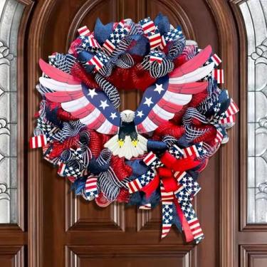 Imagem de Grinaldas de 4 de julho, guirlanda patriótica para decoração interna e externa, perfeita para celebrar o Dia da Independência, Memorial Day, festas (B, 1 peça)