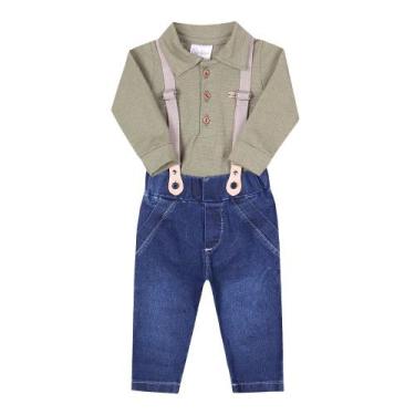 Imagem de Conjunto Bebê Menino Body Calça Suspensório Paraiso 15397, Verde milit