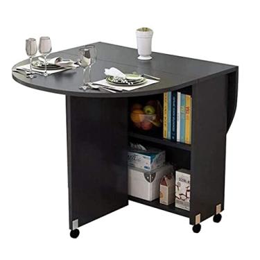 Imagem de ZXLPHA Mesa de jantar dobrável, mesa de cozinha expansível com 2 prateleiras de armazenamento e 6 rodas, mesa de folhas suspensas que economiza espaço para cozinha/sala de estar/escritório em casa
