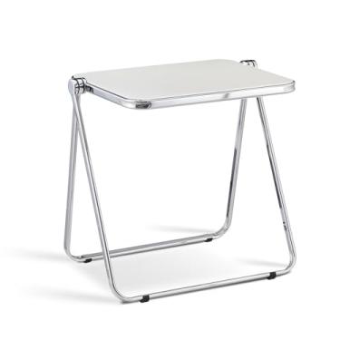 Imagem de Bandeja de TV dobrável - mesa dobrável de acrílico transparente, sem necessidade de montagem, mesa lateral para escritório em casa, mesa de computador pequena para espaços pequenos - branca