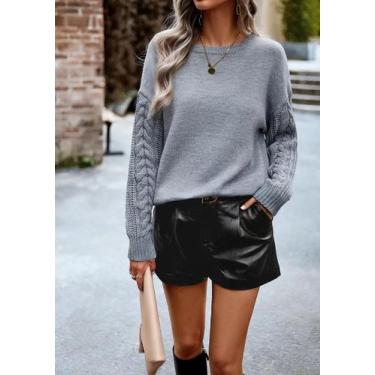 Imagem de Suéter Feminino De Tricô De Manga Longa Com Gola Redonda, Elegante, Co