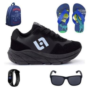 Imagem de Tênis Infantil Masculino Jogger Casual Camurça + Mochila + Chinelo + Oculos + Relogio-Masculino