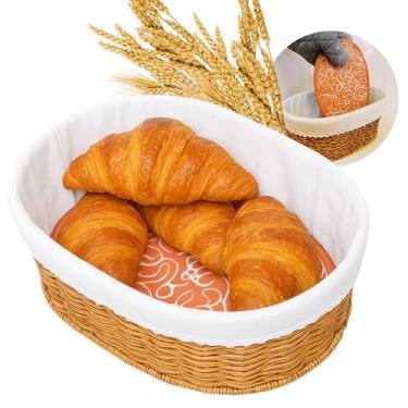 Imagem de Cesta para aquecer pão com pedra – cestas de pão para servir pãezinhos para aquecer tortilla, presente para padeiros