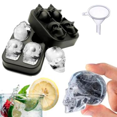 Imagem de Forma De Gelo Skull Caveira Em Silicone Bandeja 4 Cavidades Molde Para Festas Bebidas Whisky Drinks Sorvete