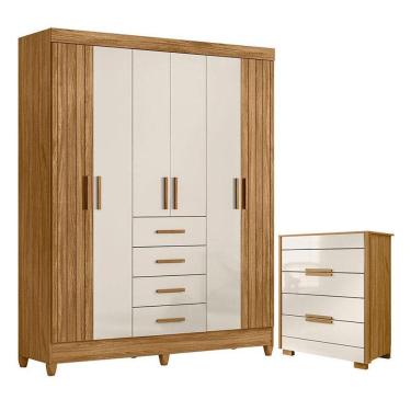 Imagem de Guarda Roupa Solteiro Aruba E Cômoda Dhara Freijó Off White - Moval