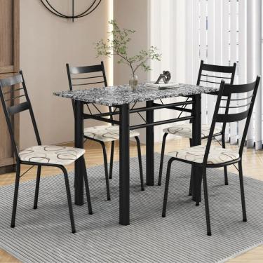 Imagem de Conjunto de Mesa e Cadeiras Palma Assento em Madeira Preto/Madeira Cedro/Ocre