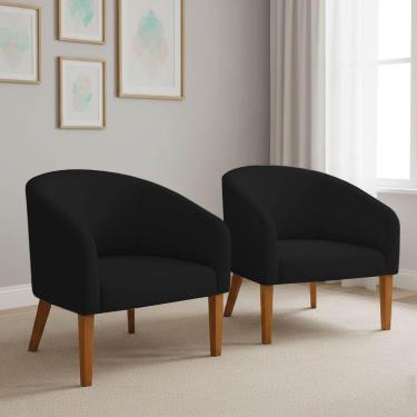 Imagem de Poltrona Sala Decorativa Kit 2 Stella Pé Madeira Trapézio Castanho Veludo D03 - D'rossi Preto