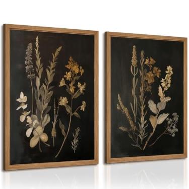 Imagem de Arte de parede floral vintage, arte em tela botânica preta, arte de parede com flores temperamentais, arte de parede Dark Academia, pintura vintage, estampas florais vintage, imagens para quarto, sala