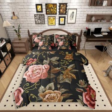 Imagem de Erosebridal Conjunto de edredom retrô com estampa floral 3D em uma bolsa, 7 peças, para crianças e adultos, conjunto de cama com design rústico elegante