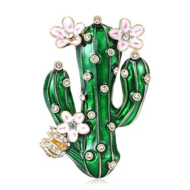 Imagem de Broche Pin Cactus Flower com strass e liga de esmalte - Yiweisai