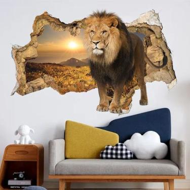 Imagem de Adesivo de parede 3D Lion Breaking Through Wall 50x70cm PVC - yiweisai