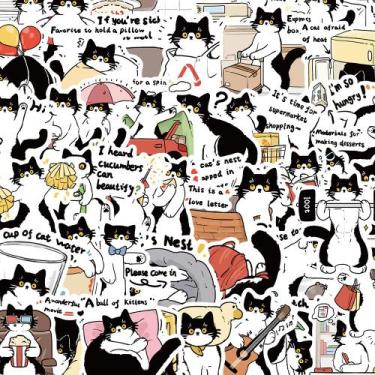Imagem de Pacote de adesivos Generic Cute Black and White Cat Theme x50 - yiweis