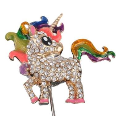 Imagem de Alfinetes de broche Rainbow Unicorn para mulheres em liga de cristal -