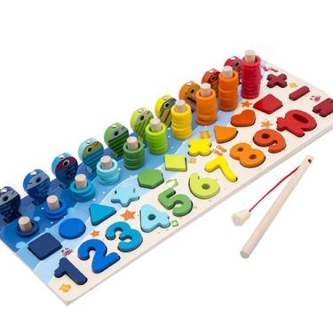 Imagem de Puzzles Sorter Toy 4 em 1 Wooden Number Fishing Game Kids - Gloome Sto