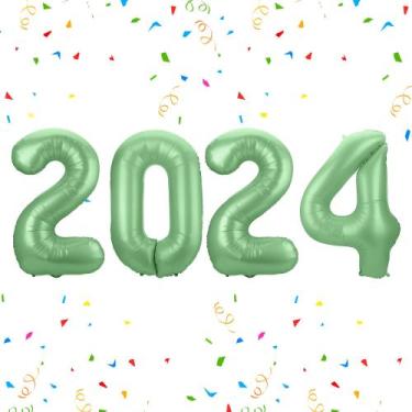 Imagem de Balões com número de folha Slergut 2024 Olive Green 100cm