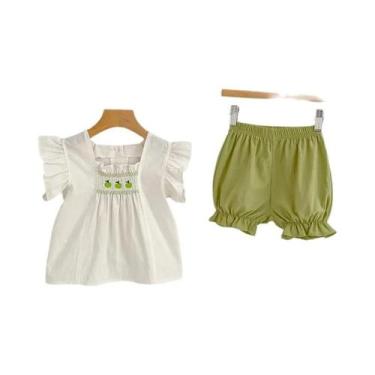 Imagem de Conjunto De Bebê Bordado Com Flores Para Meninas, Camisa E Shorts PP 2