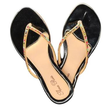 Imagem de Sandália Feminina Rasteira Strass Pedra de Dedo 702 - Doce Vinha, Pret