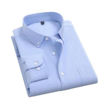 Imagem de Camisa Social Clássica Masculina Oxford Listrada De Manga Longa 100% A