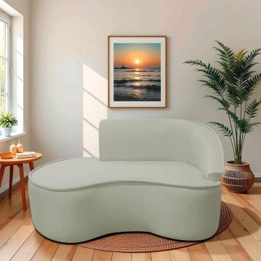 Imagem de Divã Recamier Curvo Sala De Estar Recepção Marrocos 150cm Lado Esquerdo Bouclé Verde Oliva