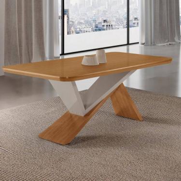 Imagem de Mesa para Sala de Jantar Mdf Tampo Laminado 180cm Canto Copo Texas Naturalle/Off White