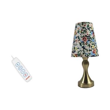 Imagem de Abajur De Tecido Floral Com Base Dourada, Lâmpada De Mesa Com Dimmer D