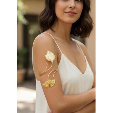 Imagem de Pulseira Bracelete Feminina Folha Dupla Biju Elegante - Deusa Modas, D