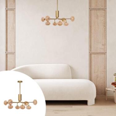 Imagem de Lustre dourado moderno com vidro ambar  sala de estar, DOURADO
