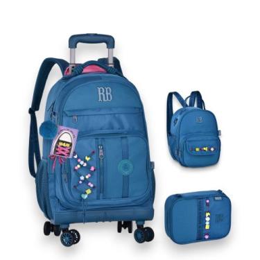 Imagem de Kit Escolar Mochila Carrinho 360 Beaded Fun 19 + Lancheira + Estojo Re