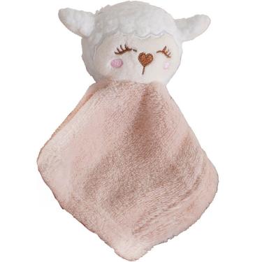Imagem de Naninha Infantil para Meninas Coral Fleece 100% Poliéster 27x27cm Ovelhinha Branca Bene Casa
