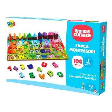 Imagem de Brinquedo Pedagógico Montessori Letras Números Cores Animais Tabuleiro