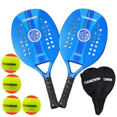 Imagem de Kit 2 Raquetes Beach Tennis Camewin Carbono + 4 Bolinhas, Azul
