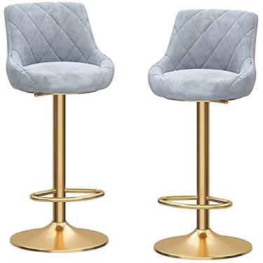 Imagem de Banco de Bar Conjunto de 2 Bancos de Jantar para Café da Manhã, Banco de Bar Giratório Ajustável, Sala de Estar de Veludo, Escritório, Hotel, Restaurante Giratório, com Bancos de Apoio para Os Pés