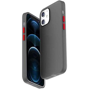 Imagem de KKFAUS Capa de telefone de silicone líquido translúcido, capa fina para Apple iPhone 12 Mini (2020) 5,4 polegadas à prova de choque capa protetora [proteção de tela e câmera] (cor: preto)